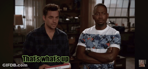 Two Men Standing Next To Each Other With The Words That 'S What 'S Up GIF