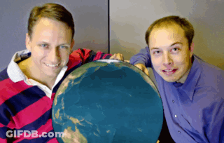 Two Men Standing Next To Globe GIF