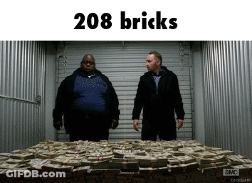Two Men Standing Next To Pile Of Money 208 Bricks GIF