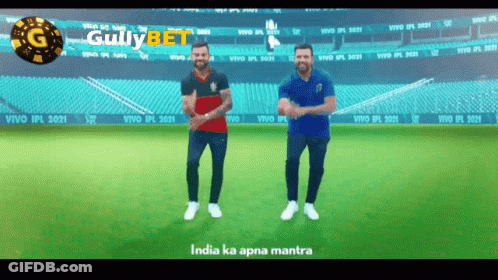 Two Men Standing On A Field With The Words India Ka Apna Mantra GIF