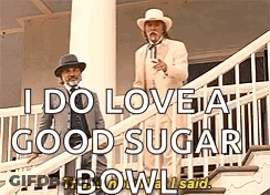 Two Men Standing On Stairs Saying I Do Love A Good Sugar The Bowl I Said GIF