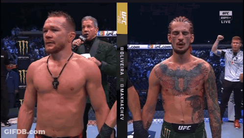 Two Men Standing One In UFC Shirt GIF