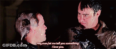 Two Men Standing One Says Hey Man Let Me Tell You Something I Love You GIF