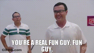 Two Men Standing One Says You're A Real Fun Guy GIF