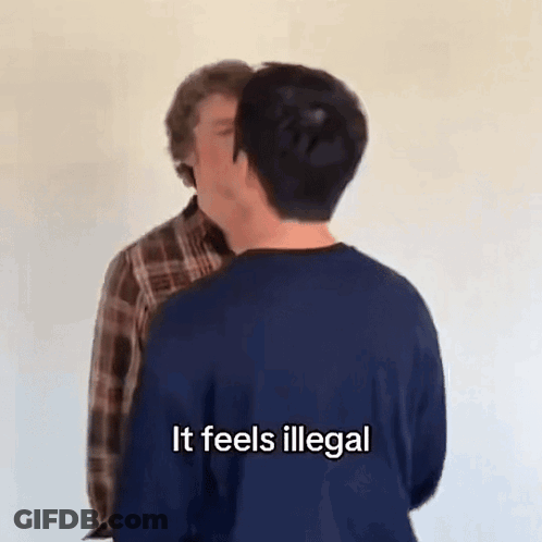 Two Men Standing Saying It Feels Illegal GIF