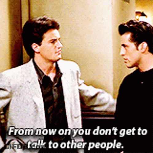 Two Men Standing With From Now On You Don't Get To Talk To Other People GIF