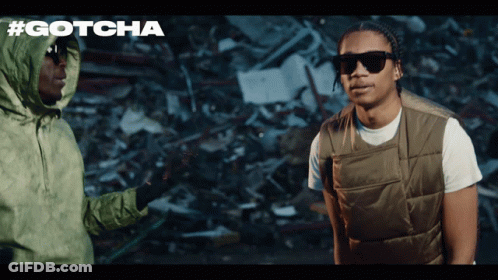 Two Men Standing With Gotcha GIF