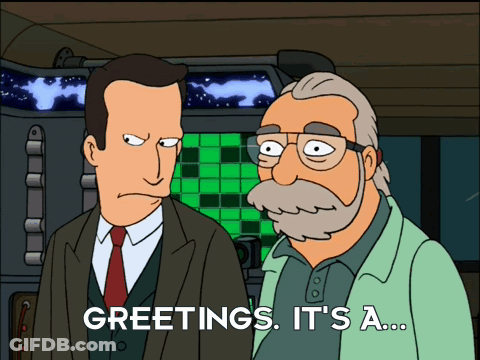 Two Men Standing With Greetings It's A GIF
