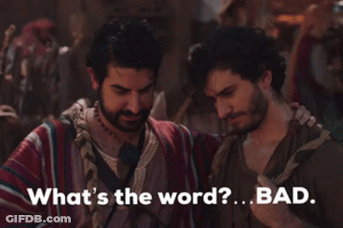 Two Men Standing With What's The Word Bad GIF