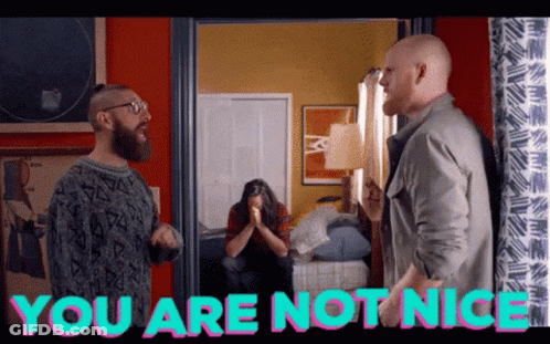 Two Men Standing With Words You Are Not Nice GIF