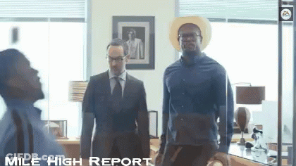 Two Men Suit Blue Shirt Mile High Report GIF