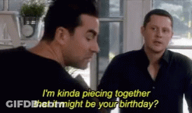 Two Men Talking About Birthday GIF