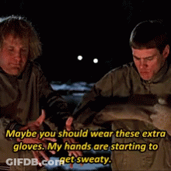 Two Men Talking About Extra Gloves GIF