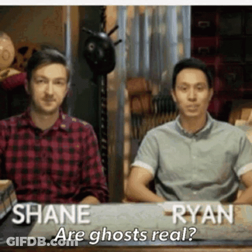 Two Men Talking About Ghosts GIF