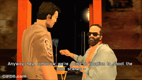 Two Men Talking Anyway Hey Tomorrow We're Going On Location GIF