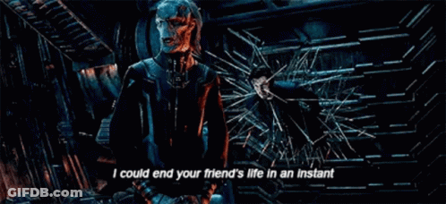 Two Men Talking By Broken Glass Wall GIF