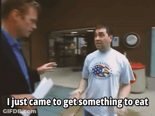 Two Men Talking 'I Just Came To Get Something To Eat GIF