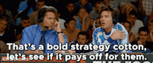Two Men Talking In Front Of Crowd That's A Bold Strategy Cotton Let's See If It Pays Off GIF
