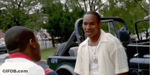 Two Men Talking In Front Of Jeep GIF