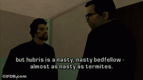 Two Men Talking In Video Game Scene GIF
