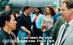Two Men Talking, One Says Let's Clean The Slate GIF
