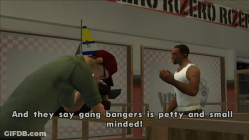Two Men Talking Say Gang Bangers Is Petty And Small Minded GIF
