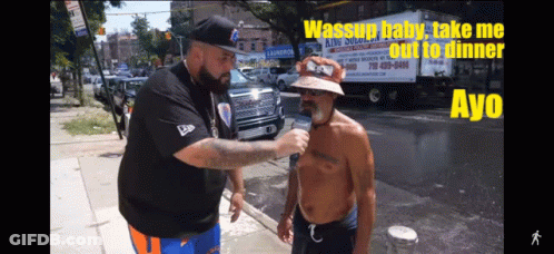 Two Men Talking Saying Wassup Baby Take Me Out To Dinner GIF