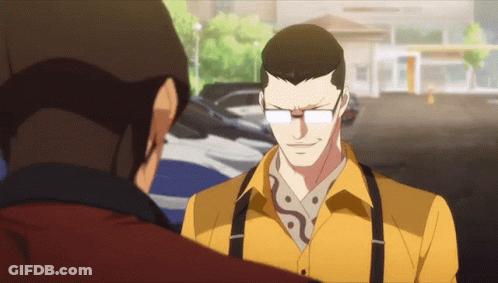 Two Men Talking Yellow Shirt Suspenders Red Jacket GIF