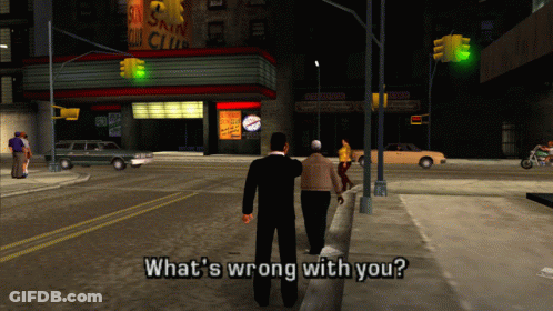Two Men Walking Down Street With What's Wrong With You GIF