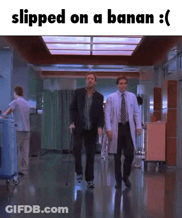 Two Men Walking Hospital Slipped On Banana GIF