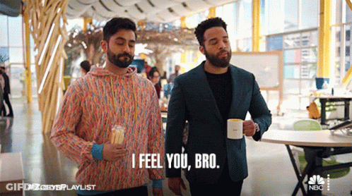 Two Men Walking In Office Saying I Feel You Bro GIF