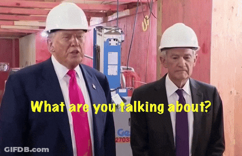 Two Men Wearing Hard Hats Are Standing Next To Each Other With The Words What Are You Talking About GIF