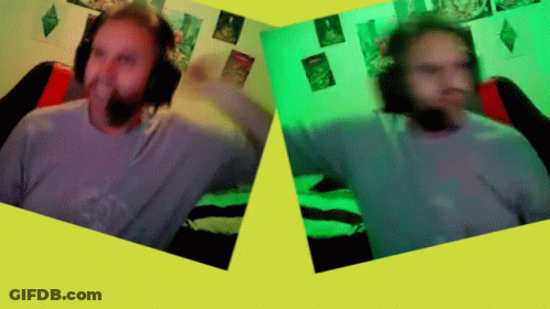 Two Men Wearing Headphones On Yellow GIF
