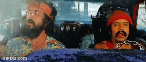 Two Men With Beards And Mustaches Are Sitting In A Car . One Of The Men Has A Chain Around His Neck . GIF