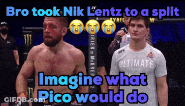 Two Men With Caption Bro Took Nik Lentz To A Split GIF