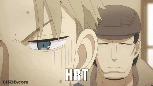 Two Men With Eyes Closed And Word Hrt GIF