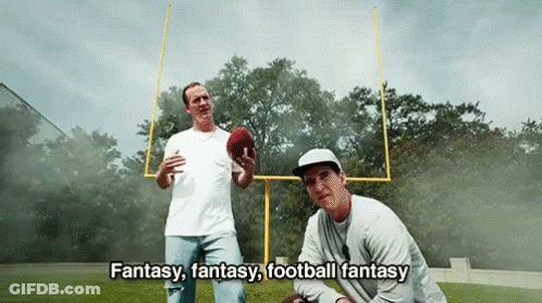 Two Men With Football And Fantasy Football Text GIF