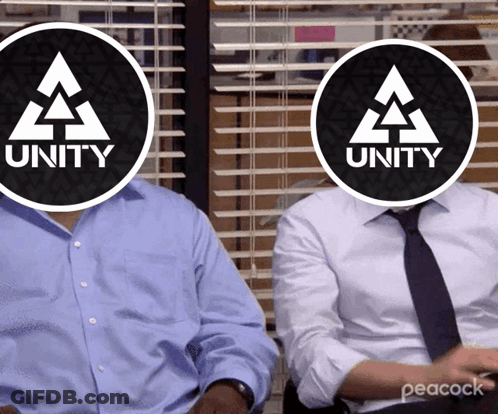 Two Men With Unity Logo Faces GIF