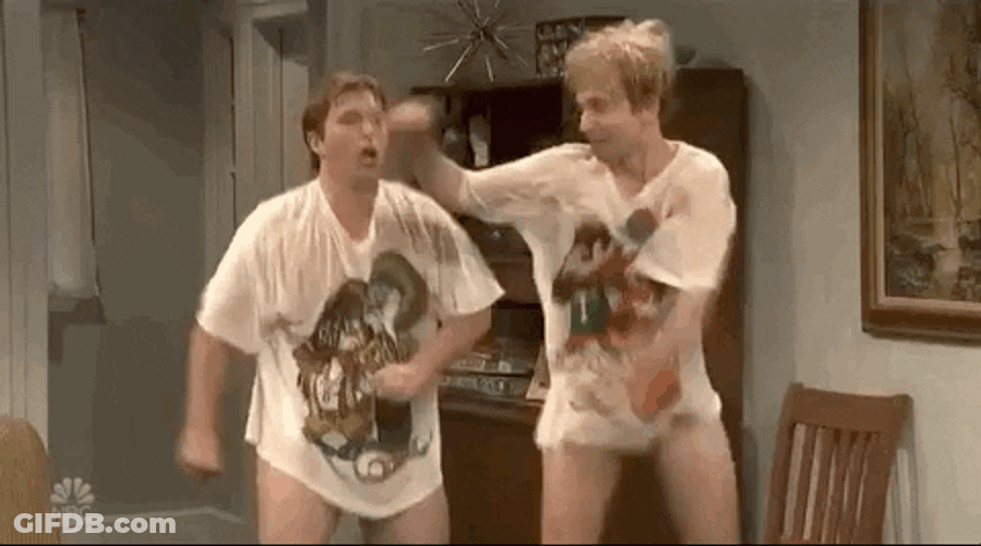 Two Men Without Bottoms Crazy Dancing GIF