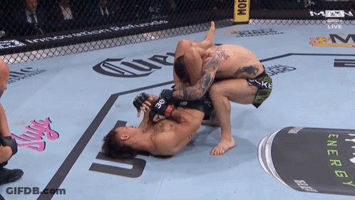 Two Men Wrestling In A Cage With Energy Drink Can GIF