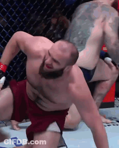 Two Men Wrestling In Cage One With Back Tattoo GIF