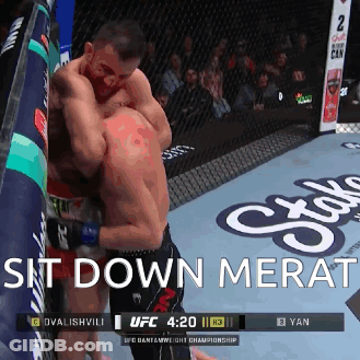 Two Men Wrestling In Cage Saying Sit Down Merat GIF