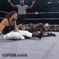 Two Men Wrestling In Ring, One On Floor GIF