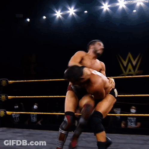 Two Men Wrestling In Ring One On Ground GIF