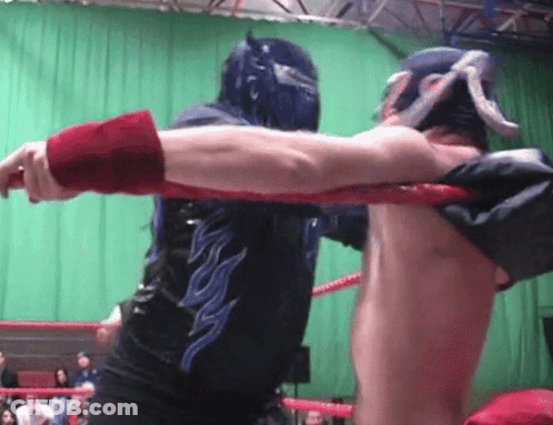 Two Men Wrestling In Ring Saying A GIF