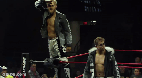 Two Men Wrestling In Ring With Impact Jacket GIF