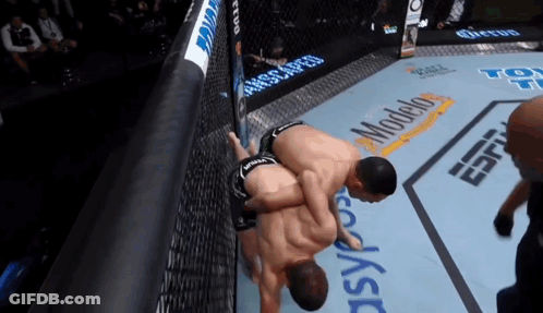 Two Men Wrestling In Ring With Modelo Sign GIF