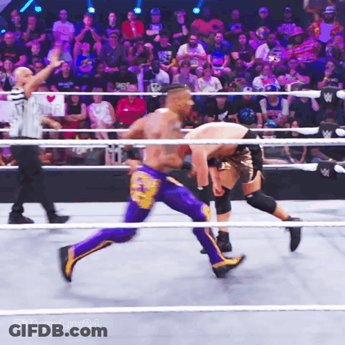 Two Men Wrestling In Ring With NM Sign GIF