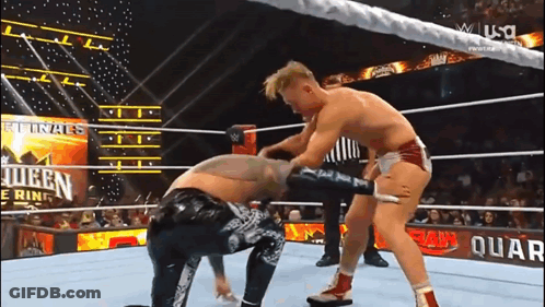 Two Men Wrestling In Ring With RAW Sign GIF