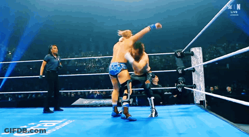 Two Men Wrestling In Ring With W Logo GIF